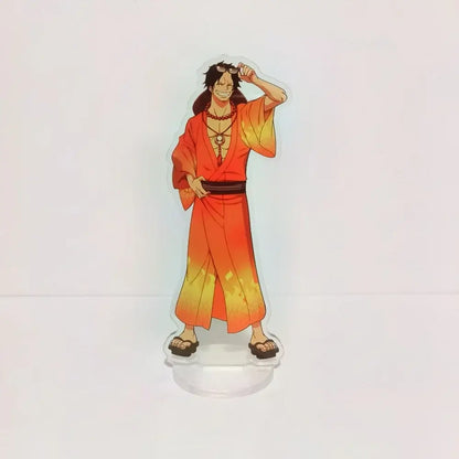 Orange gradient acrylic stand featuring a smiling anime character luffy in traditional robes one piece 16cm 3d model