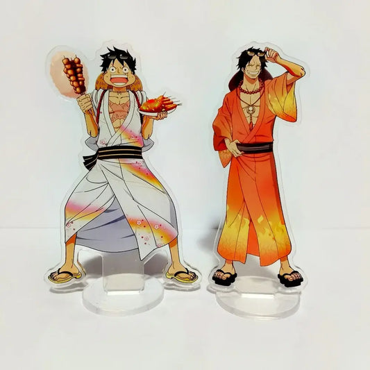 Two anime characters in traditional attire on one piece luffy acrylic stand featuring 16cm 3d model design