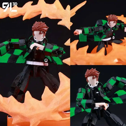 One piece luffy articulated figure 3d printed model with green and black checkered demon slayer design and brown hair