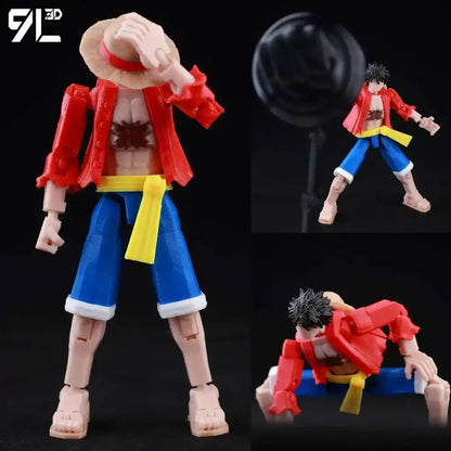 Red and blue articulated figure of monkey d luffy 3d printed model from one piece collection