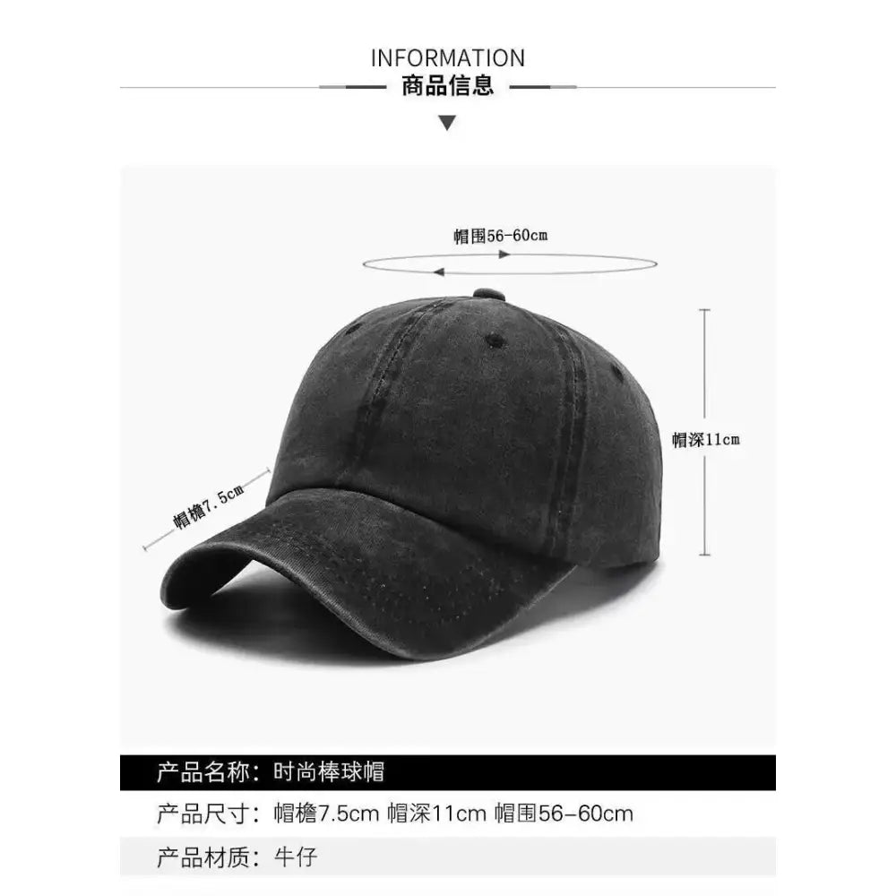 Black denim washed retro baseball cap with curved brim and adjustable strap from one piece luffy collection