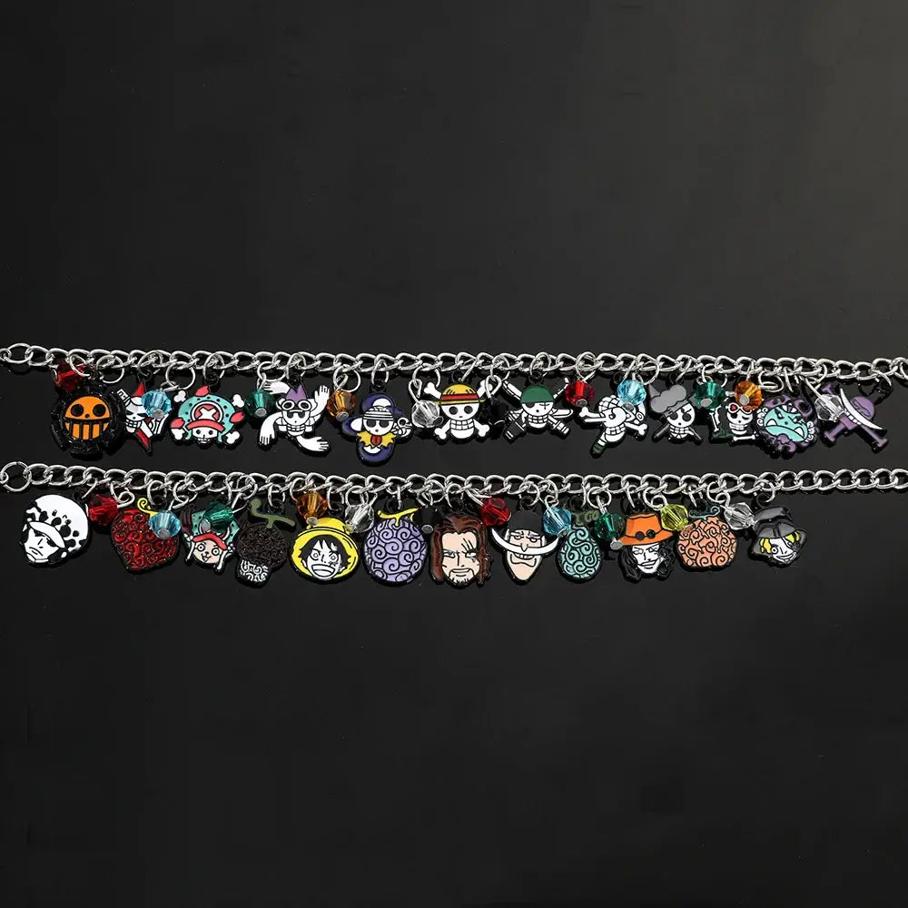 Two silver chain diy charm bracelets with colorful enamel one piece luffy skull motifs charm bracelet