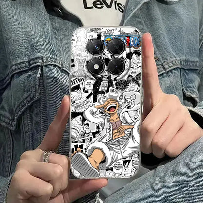 One piece luffy clear phone case with black and white comic design shockproof tpu material showing back side