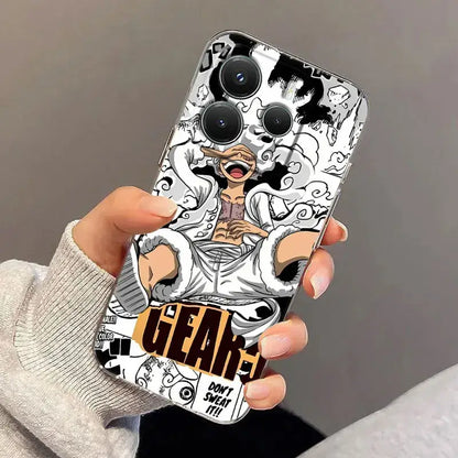 Black and white illustrated back of one piece luffy clear shockproof tpu phone case with dynamic gear design