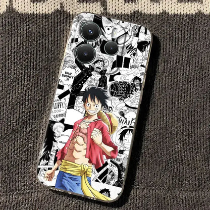 Transparent one piece luffy clear phone case with vibrant illustration and black-and-white comic panels made of shockproof TPU
