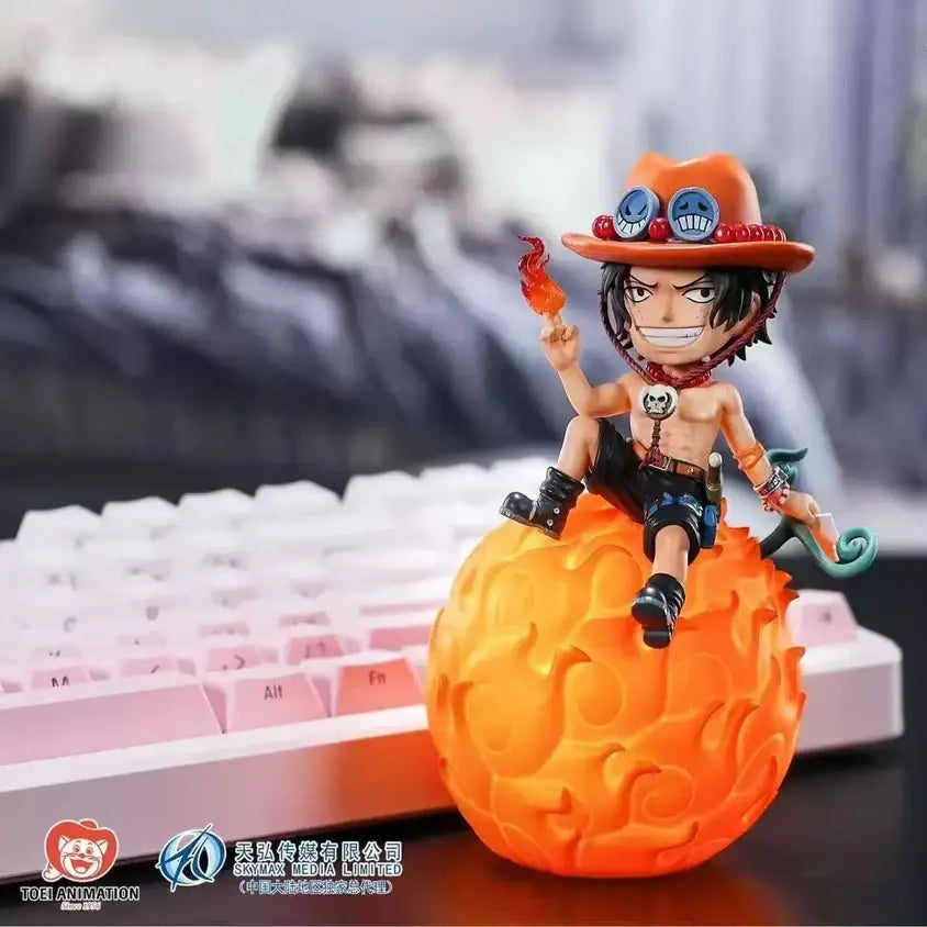Orange flame-themed one piece devil fruit night light featuring luffy with blue skull hat and voice-controlled led glow