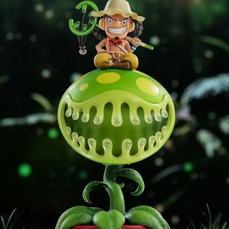 One piece luffy devil fruit night light featuring a green glossy carnivorous plant figurine with voice-controlled led