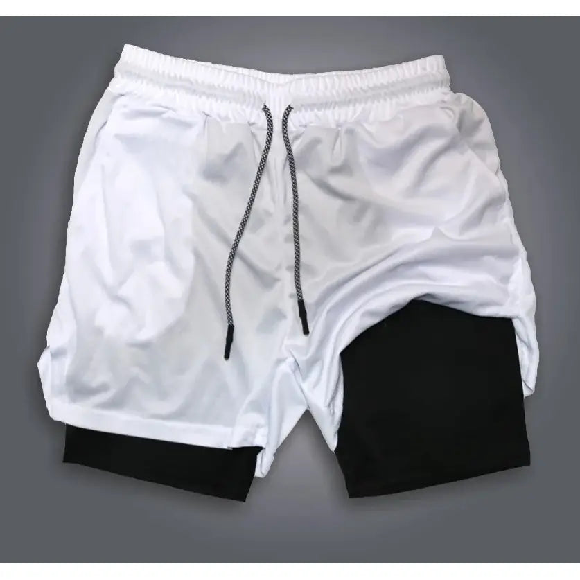 One Piece Luffy double-layer white and black athletic shorts with drawstring waistband and breathable loose fit