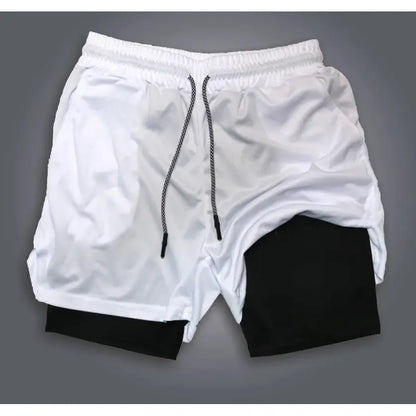 One Piece Luffy double-layer white and black athletic shorts with drawstring waistband and breathable loose fit