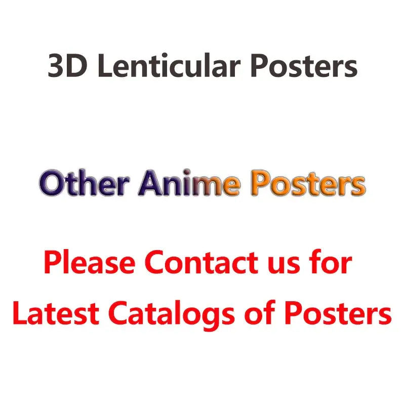 One piece luffy gear 5 lenticular poster featuring flip gradient art and contact info for latest anime catalogs