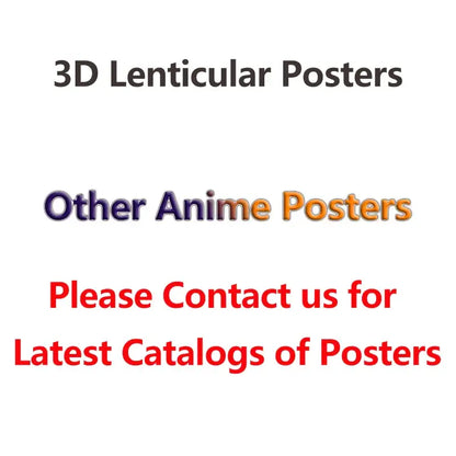 One piece luffy gear 5 lenticular poster featuring flip gradient art and contact info for latest anime catalogs