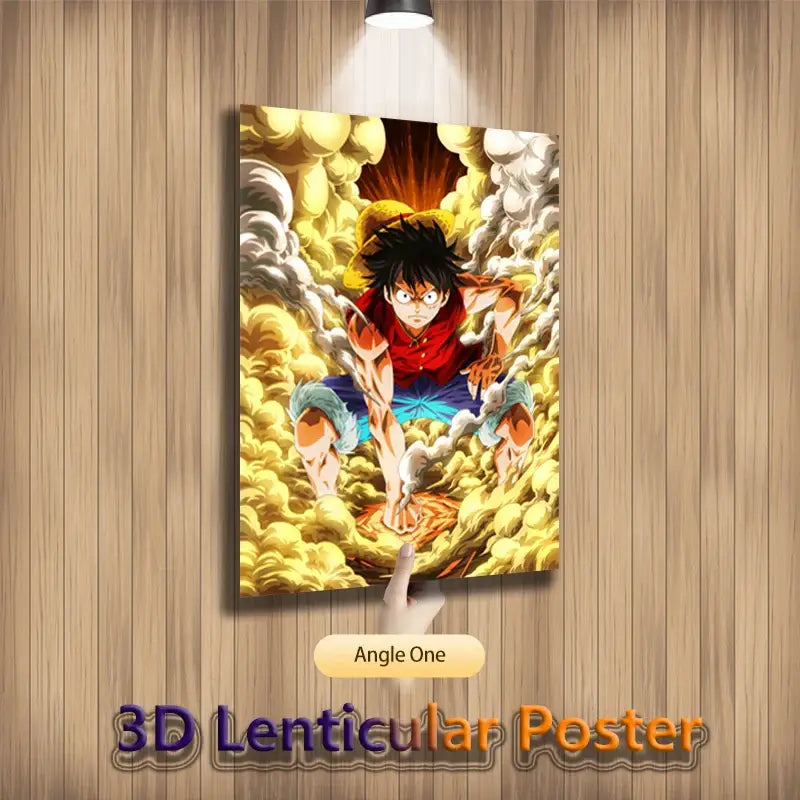 A vibrant 3d lenticular poster featuring monkey d luffy in gear 5 with flip gradient art for one piece fans