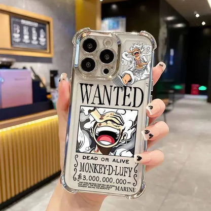 Clear black and white wanted poster design luffy iphone case with plating anti fall for piece luffy iphone users