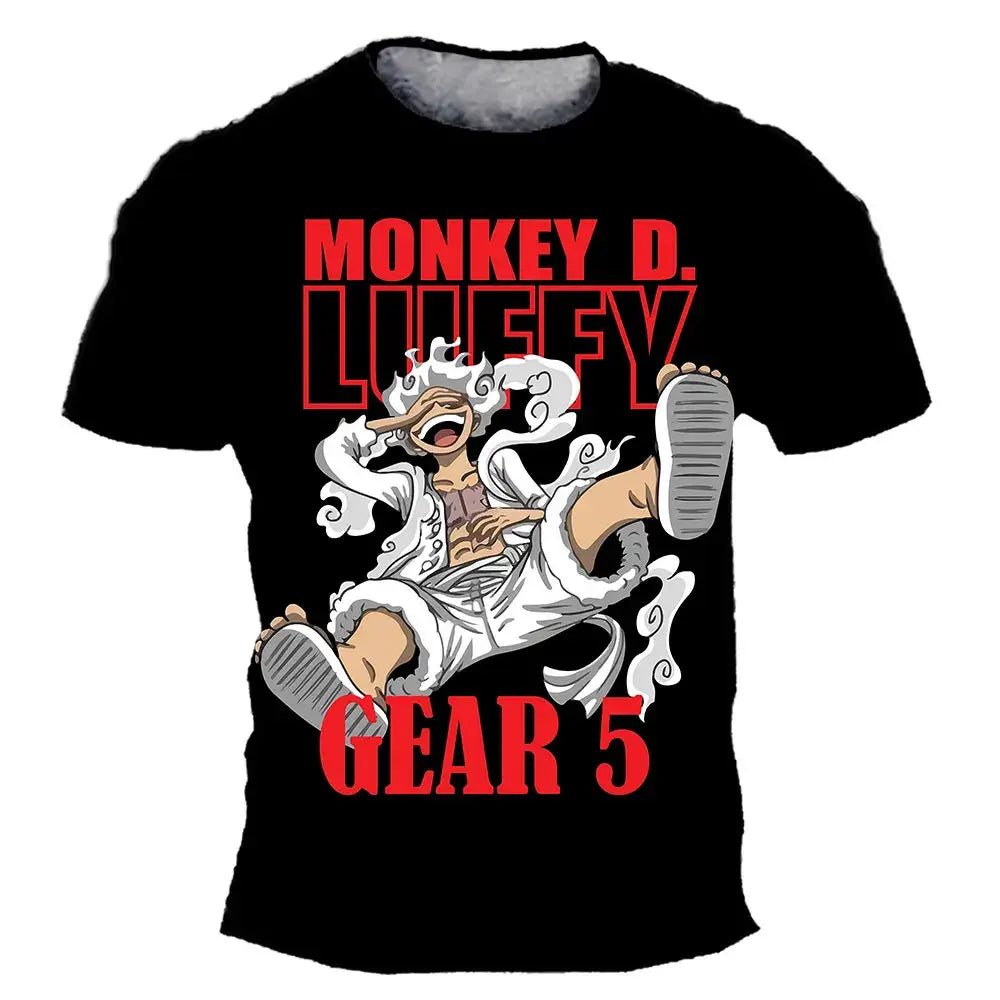 Black short sleeve kids t-shirt with vibrant 3d printed monkey d graphic perfect for summer short sleeve everyday wear