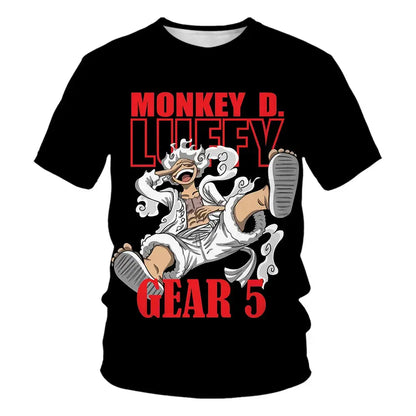 Black short sleeve summer t-shirt featuring vibrant 3d monkey d graphic perfect for kids everyday wear