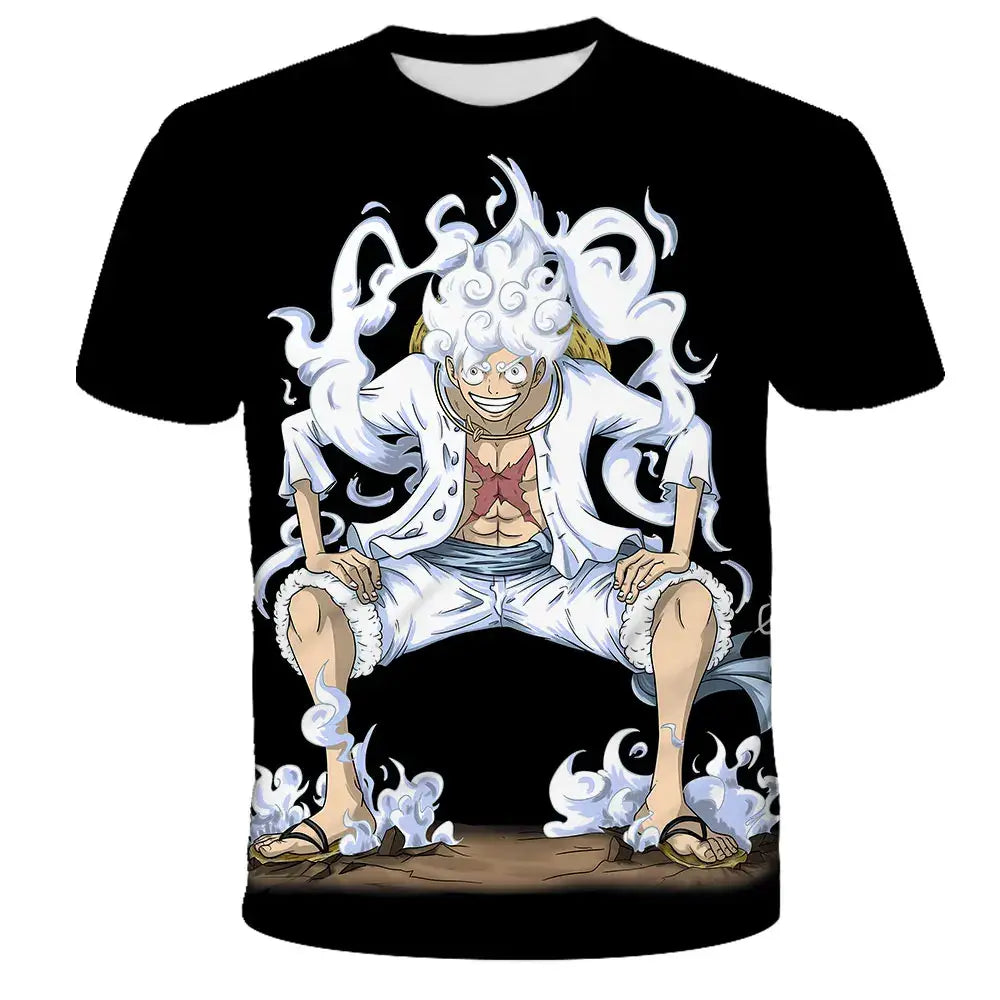 Black short sleeve one piece luffy kids t shirt with 3d whitebeard graphic and flames perfect for summer short sleeve everyday wear
