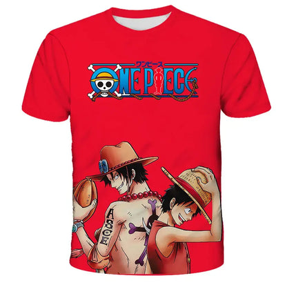 Red short sleeve One Piece Luffy kids t-shirt with 3D print and logo perfect for summer short sleeve everyday wear