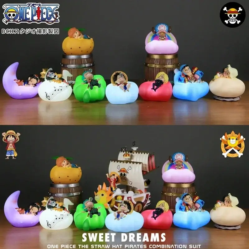 A colorful collection of glossy plastic one piece figurines featured as luffy led night light rechargeable figure lamp