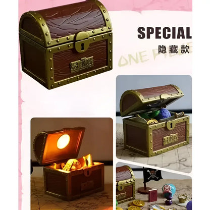 Brown leather-like treasure chest night light with brass accents and one piece logo luffy led night light lamp