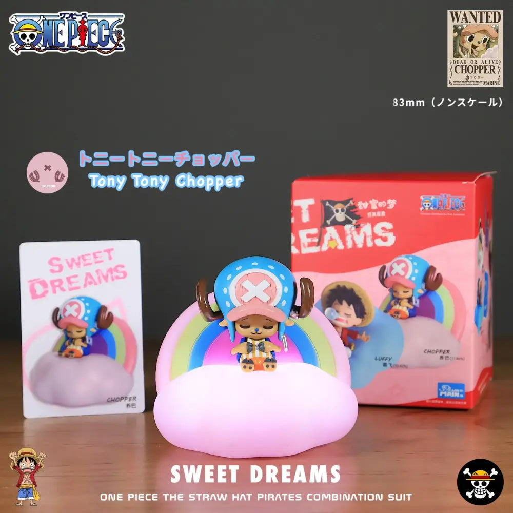 Pink cloud-shaped led night light featuring tony tony chopper on a rainbow arc for one piece luffy led night lamp