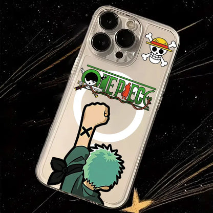Clear phone case with one piece anime characters and logo featuring soft clear tpu transparent back design