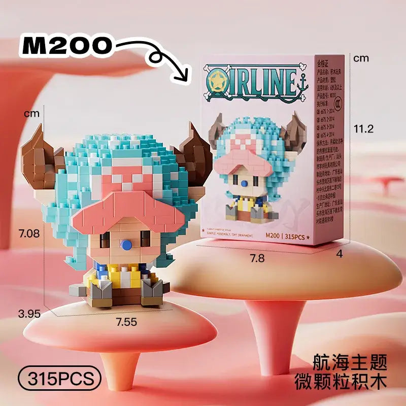 One Piece Luffy mini building blocks model with turquoise and pink hair and brown horns for pirate adventure fans
