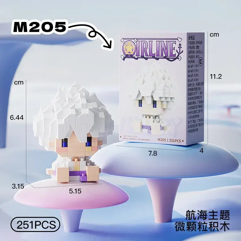 White and purple pixelated one piece luffy mini building blocks model m205 by oriline for pirate adventure display