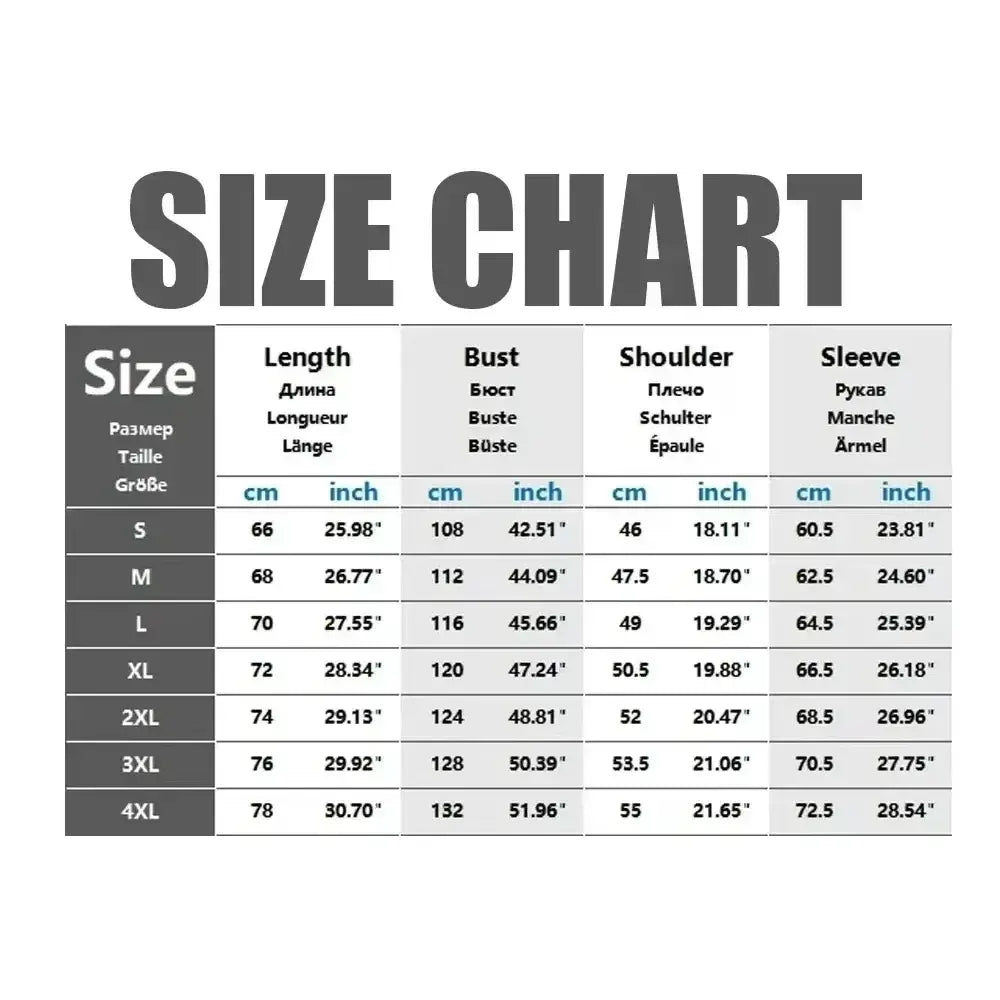 Size chart in cm and inches for one piece luffy oversized zip hoodie sizes s to 4xl in five languages