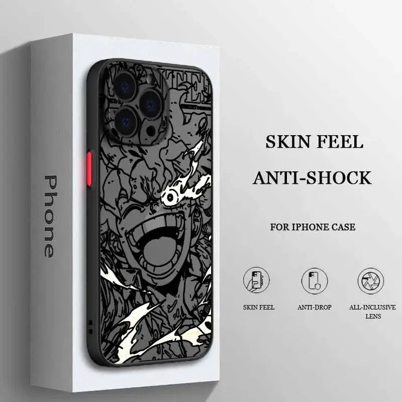 Black and white frosted translucent soft iphone case featuring a stylized screaming face design on the back side