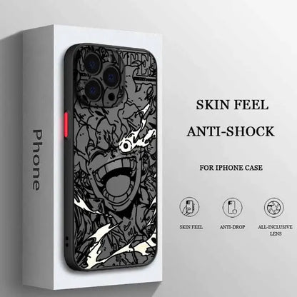 Black and white frosted translucent soft iphone case featuring a stylized screaming face design on the back side