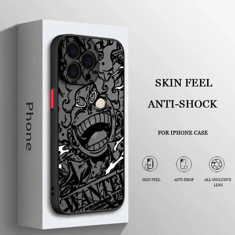 Black frosted translucent soft One Piece luffy phone case with wanted cartoon character illustration on back side