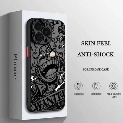 Black frosted translucent soft One Piece luffy phone case with wanted cartoon character illustration on back side