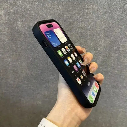 Black soft silicone piece luffy phone case with matte finish fitted on the back of an iphone 14 pro max