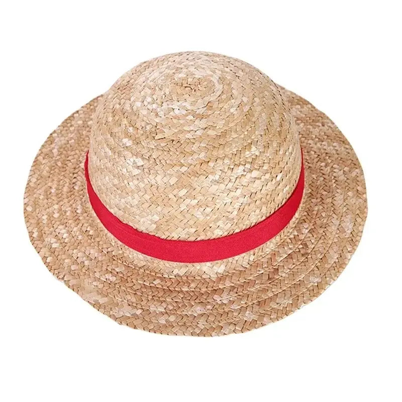 Beige straw hat delivers a vibrant red ribbon band inspired by one piece luffy pirate straw hat in 31cm and 35cm sizes
