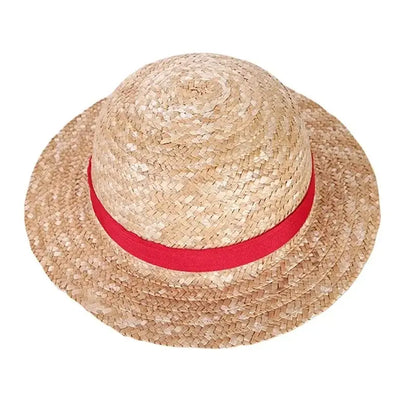 Beige straw hat delivers a vibrant red ribbon band inspired by one piece luffy pirate straw hat in 31cm and 35cm sizes