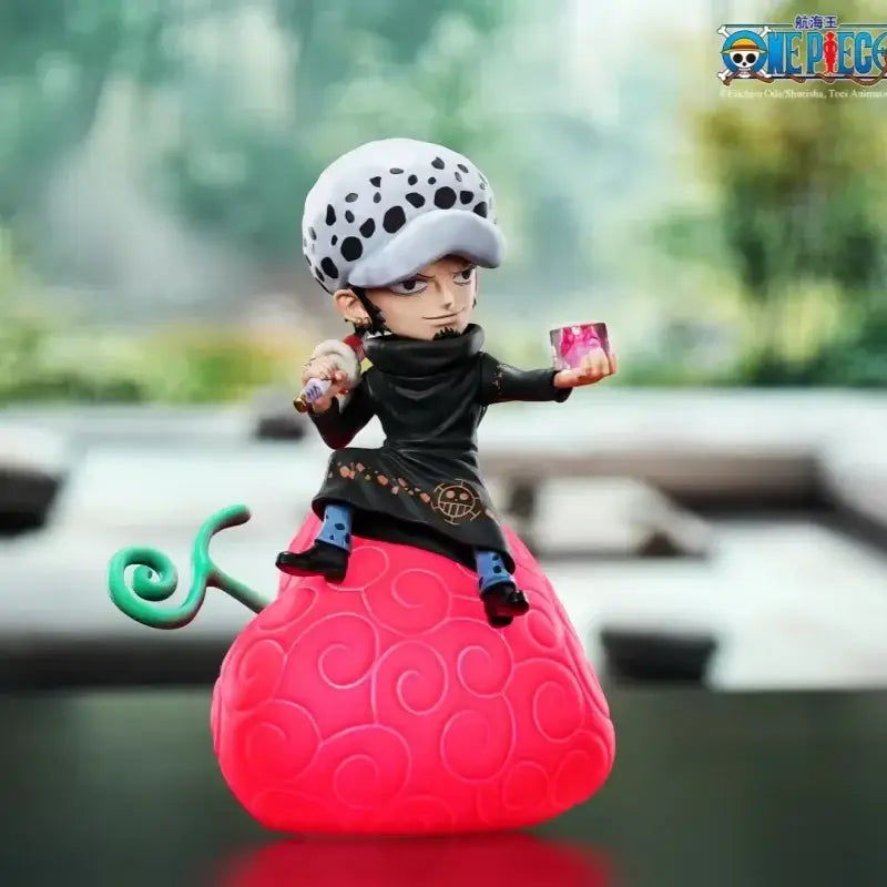 One piece luffy robin ace led lamp featuring a chibi character with a white spotted hat on a red fruit-shaped base