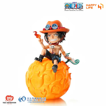 One piece luffy robin ace led lamp featuring an orange spherical devil fruit night light with chibi figure on top