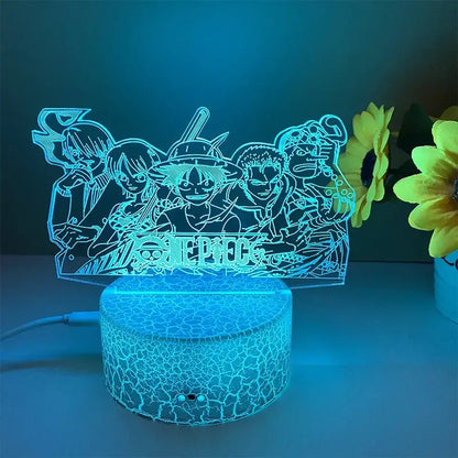 Blue crackle-effect one piece led lamp with translucent acrylic panel featuring illuminated crew design night light