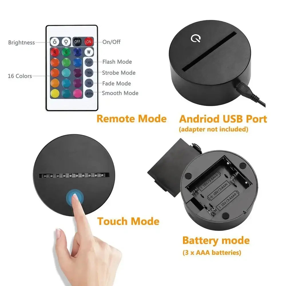 Black circular one piece luffy sanji zoro led lamp night light with remote control and touch mode functionality