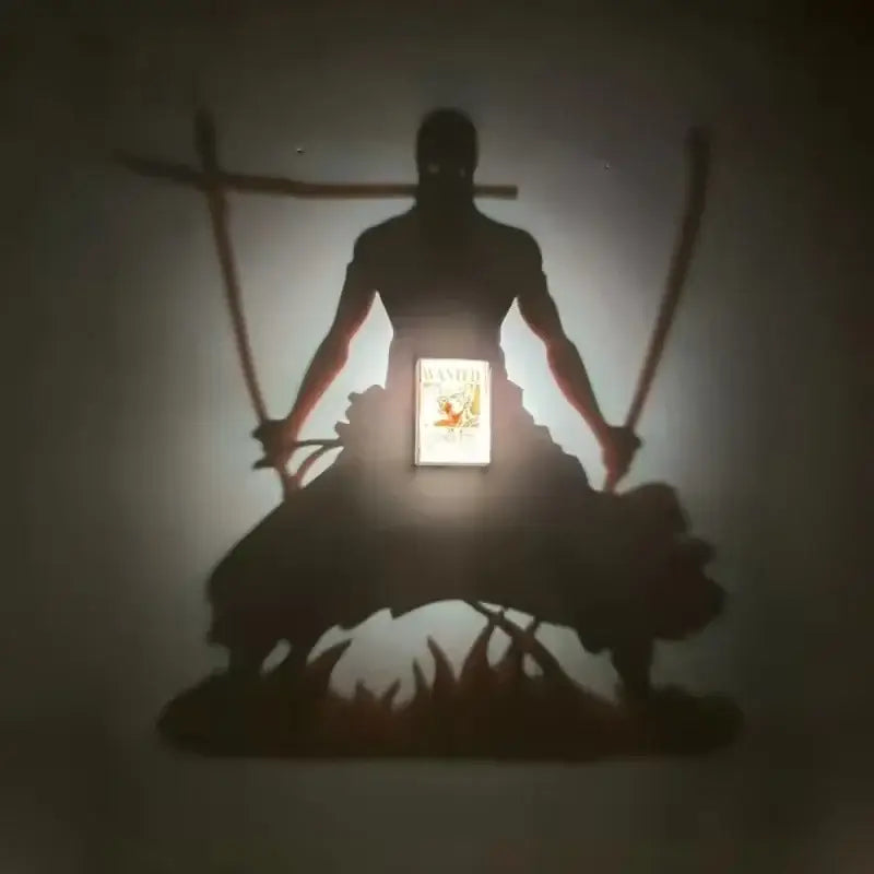 One piece luffy shadow light projector glowing 3d led lamp casting sword silhouette shadow light on wall