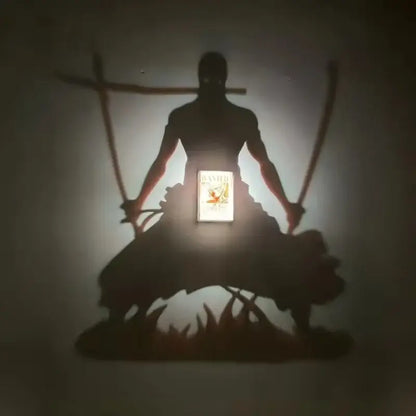 One piece luffy shadow light projector glowing 3d led lamp casting sword silhouette shadow light on wall
