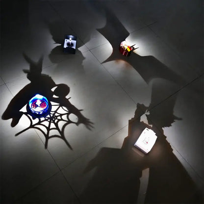 Blue circular spider-man themed shadow light projector casting a web pattern on the floor in one piece luffy 3d led lamp