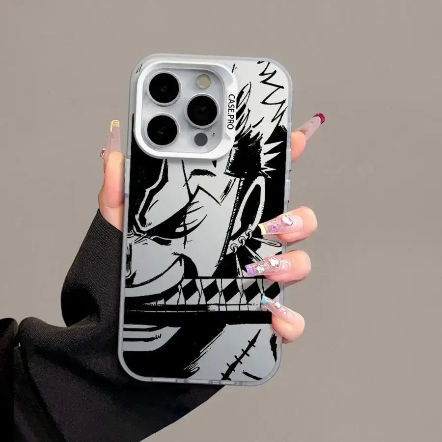 Black-and-white piece luffy silicone phone case with shockproof shell and transparent border showing back side