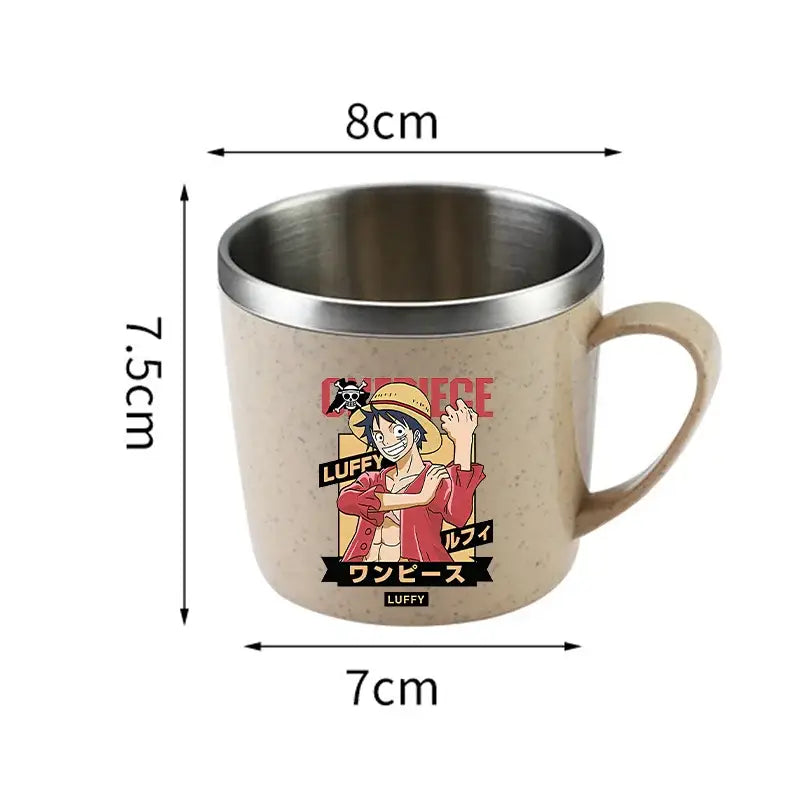 Beige speckled stainless steel one piece luffy water cup with stainless steel rim and handle double-layer design