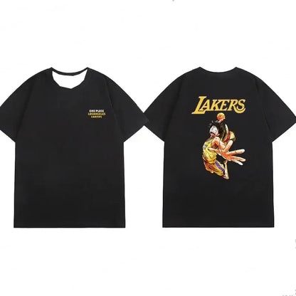 Black quick-dry one piece luffy and zoro football jersey t-shirt featuring vibrant yellow luffy graphic and embroidered branding