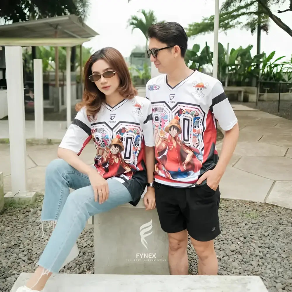 White and red one piece luffy and zoro football jersey with black accents quick dry esports design