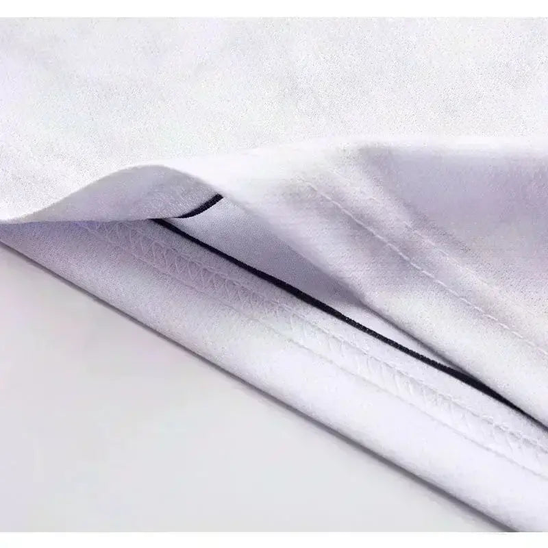 White textured fabric with black stitching on the edge of the one piece luffy and zoro football jersey quick-dry