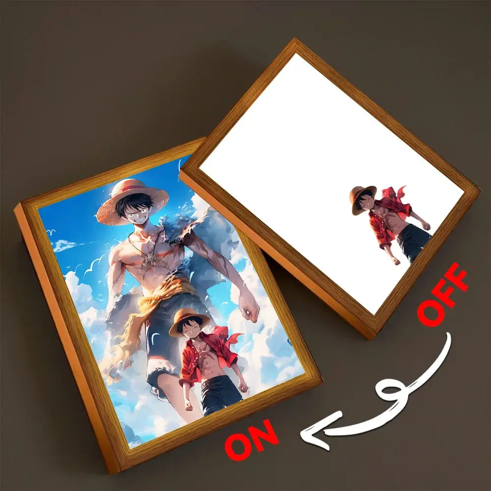 Wooden-framed led light box featuring an illuminated anime light painting of piece luffy zoro for room decor