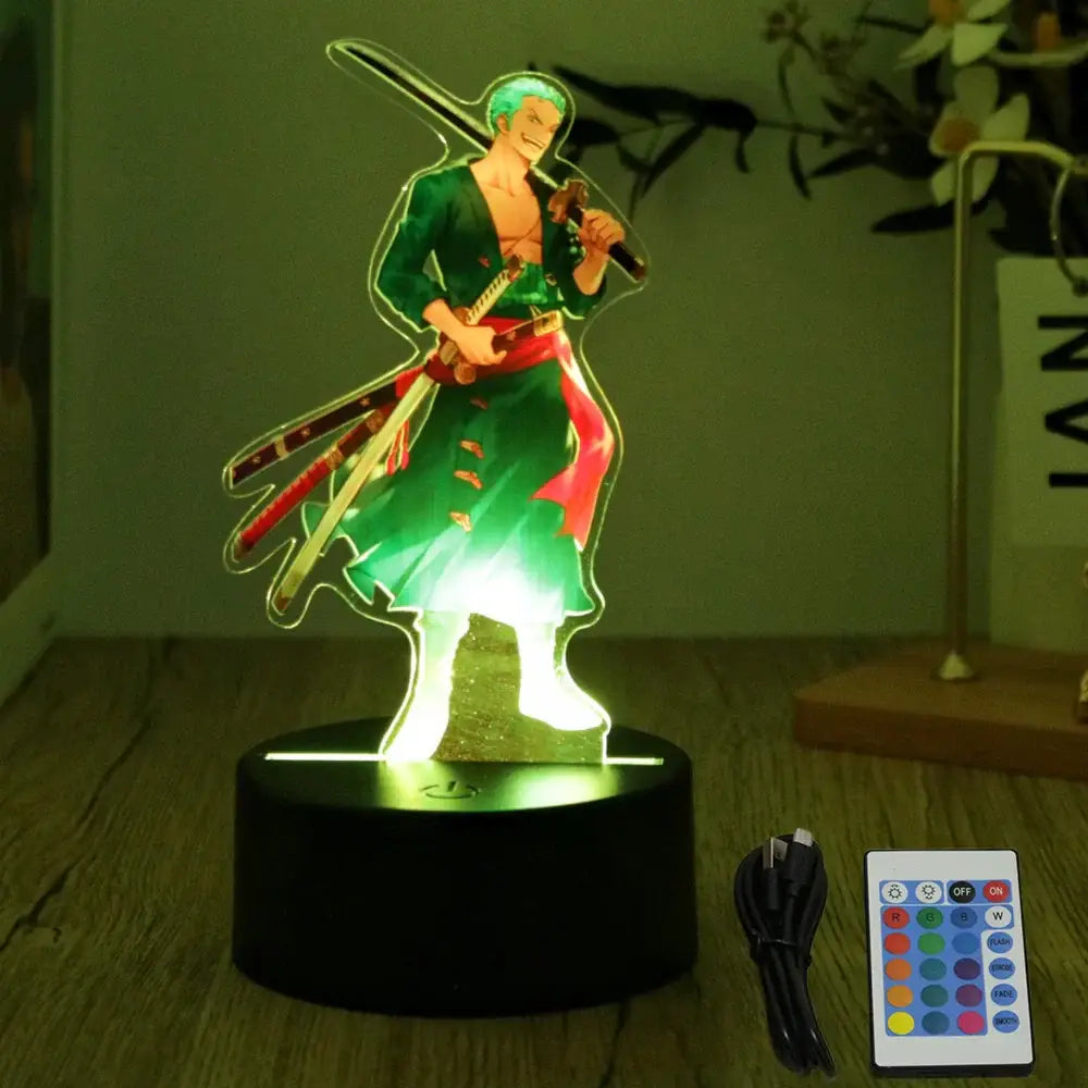 One piece luffy zoro led night light in green and red pvc with 7-color usb night light feature