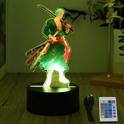 One piece luffy zoro led night light in green and red pvc with 7-color usb night light feature